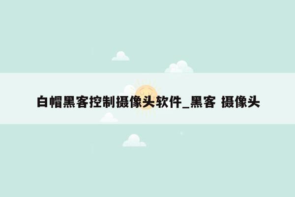 白帽黑客控制摄像头软件_黑客 摄像头