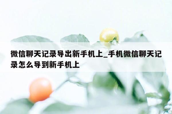 微信聊天记录导出新手机上_手机微信聊天记录怎么导到新手机上