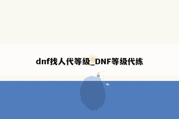 dnf找人代等级_DNF等级代练