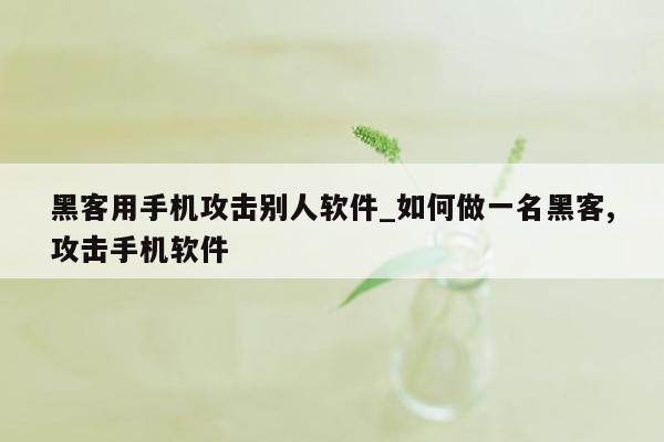 黑客用手机攻击别人软件_如何做一名黑客,攻击手机软件