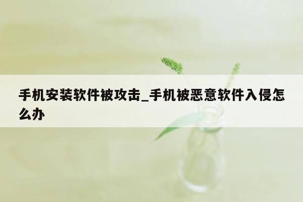 手机安装软件被攻击_手机被恶意软件入侵怎么办