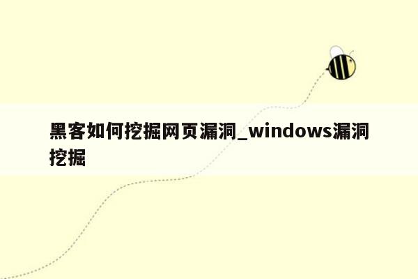 黑客如何挖掘网页漏洞_windows漏洞挖掘