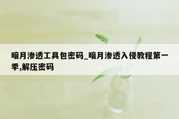 暗月渗透工具包密码_暗月渗透入侵教程第一季,解压密码