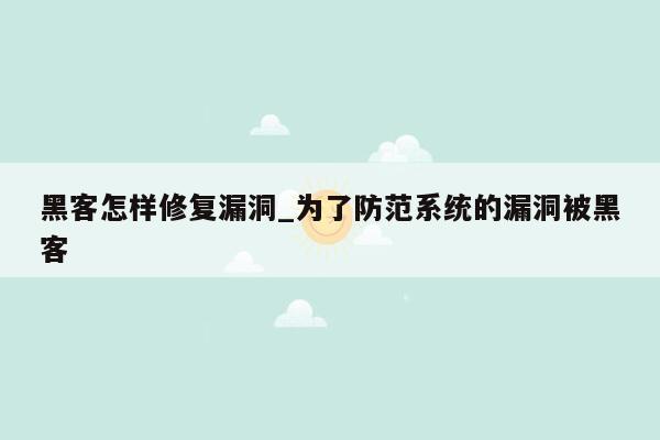 黑客怎样修复漏洞_为了防范系统的漏洞被黑客