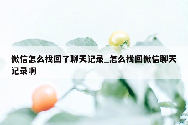 微信怎么找回了聊天记录_怎么找回微信聊天记录啊