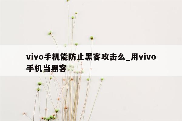 vivo手机能防止黑客攻击么_用vivo手机当黑客