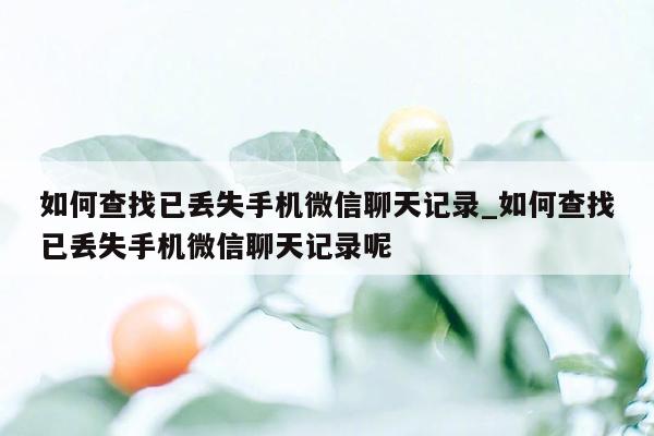 如何查找已丢失手机微信聊天记录_如何查找已丢失手机微信聊天记录呢