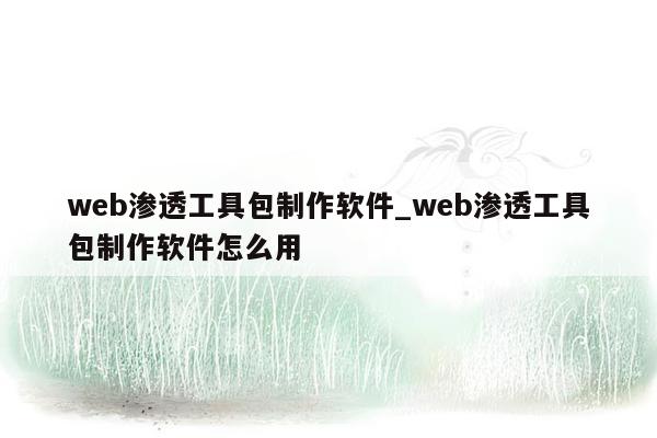 web渗透工具包制作软件_web渗透工具包制作软件怎么用