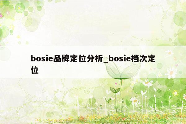 bosie品牌定位分析_bosie档次定位