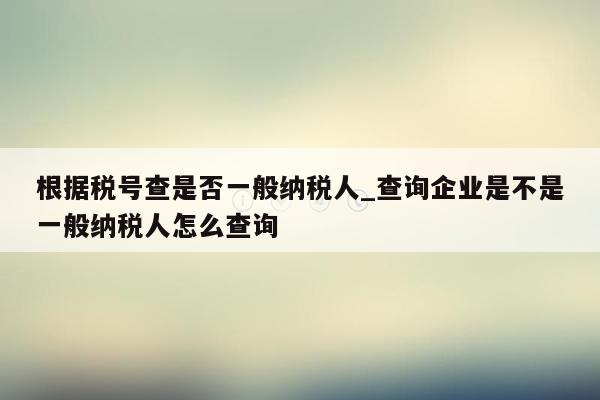 根据税号查是否一般纳税人_查询企业是不是一般纳税人怎么查询