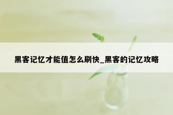 黑客记忆才能值怎么刷快_黑客的记忆攻略