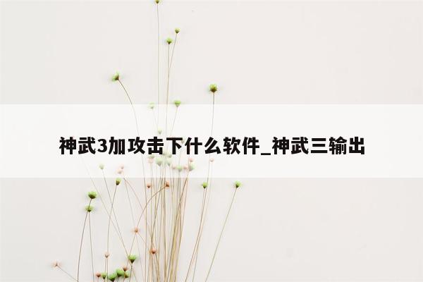 神武3加攻击下什么软件_神武三输出