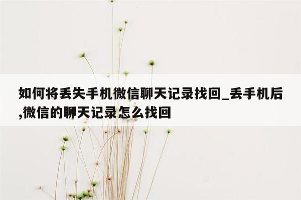 如何将丢失手机微信聊天记录找回_丢手机后,微信的聊天记录怎么找回